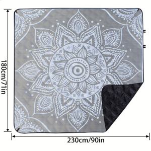 TEMU 1개 만화 만다라 은색 꽃 꽃무늬 패턴 디자인 피크닉 매트 해변 매트, 야외 캠핑용 기술 보관 공간 포함, 찢김 방지 바닥, 모래 및 잔디 방지, 가을용 피크닉 매트, 접이식 야외 피크닉 매트