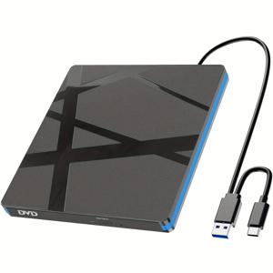 TEMU USB 3.0+Type-C 듀얼 CD/DVD 드라이브 - 휴대용 CD-RW 버너, DVD/CD/VCD 플레이어, Windows XP/7/8/10/11, Chrome OS, Linux, MacOS 호환, 노트북/데스크탑에 적합 - 전원 불필요|CD플레이어