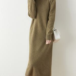 TEMU 여성용 오버사이즈 겨울 드레스 - 우아한 올리브 그린 긴팔 A라인 맥시 드레스, 칼라 포함, 두꺼운 따뜻한 코트 같은 스웨터 드레스, 교회 및 특별 행사용 (세탁기 사용 가능)