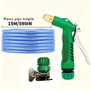 TEMU 3pcs 고압 워터 펌프 세트 (호스 포함) - 휴대용 수동/커넥터 연결 가능한 워터 건 시스템, 차량 세차, 잔디, 애완동물용 - 최대 20m/787ft 장거리 범위, 및 야외 급수원 호환|물총