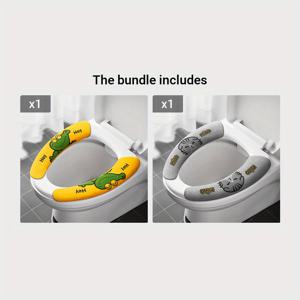 TEMU 재사용 가능한 화장실 쿠션 스티커 - 귀여운 동물 프린트 (개/곰/펭귄) 반원형 미끄럼 방지 욕실용, 정전기 부착식, 부드럽고 편안한 사용감, 쉬운 설치, 다양한 색상 옵션, 욕실용|변기커버