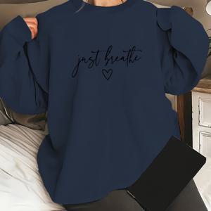 TEMU 플러스 사이즈 캐주얼 스웨트 셔츠, 여성용 플러스 하트 & 슬로건 프린트 긴 소매 크루넥 약간의 스트레치 풀오버 스웨트 셔츠, 가을 & 겨울용 캐주얼 탑, 플러스 사이즈 여성 의류