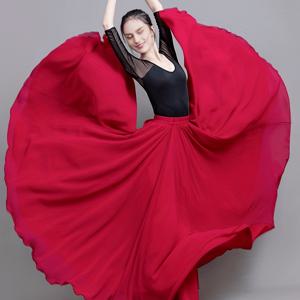 TEMU 더블 레이어 오버사이즈 스윙 쉬폰 스커트, 하이웨이스트 슬림 중국 스타일 댄스 롱 스커트, 솔리드 컬러 비치 바캉스 롱 스커트