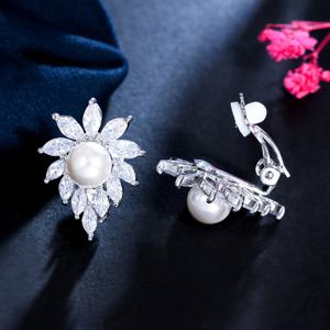 TEMU 피어싱 없는 디자인 반짝이는 화이트 지르코니아 신부 웨딩 파티 모조 진주 클립 귀걸이|피어싱