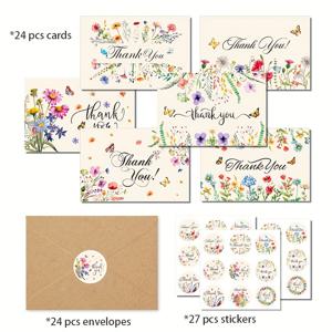 TEMU 75개 빈티지 플로럴 감사 카드 & 인사말 카드 세트 (봉투 스티커 포함) - 우아한 웨딩, 생일, 기념일, 어버이날, 스승의 날 카드 - 파티, 기업 행사용 대량 꽃 노트 카드 -