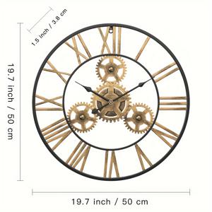 TEMU 1개의 빈티지 유럽 스타일 골든 메탈 기어 디자인 대형 벽시계, 무소음 , 19.7인치 소박한 정원 장식, 실외 및 실내 사용을 위한 세련된 창의적인 시계|벽시계|벽시계