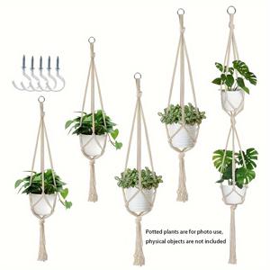 TEMU 핸드메이드 매크라메 식물 걸이 5개 세트, 5개의 후크 포함, 실내외용 식물 걸이 바구니, 3가지 사이즈의 홈 데코용 식물 걸이, 실내 식물 홀더,핸드메이드 디자인, 스타일,걸이형 정리함, 애호가들