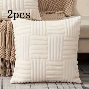 TEMU 니트 원단 쿠션 커버 18x18 인치, 2개 세트, 소파, 침실, 거실 장식용 지퍼가 달린 부드러운 인조 모피 플러시 쿠션 커버 - 기계 세척 가능, 폴리에스터 베개 커버