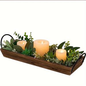 TEMU 【인기 선택】 러스틱 팜하우스 단색 우드 스토리지 트레이와 캔들 거치대 - 홈 & 생일 파티용 컨트리 스타일 장식, 테이블탑 정리 및 아로마테라피 디스플레이에 이상적, 홈 정리용 스토리지 박스
