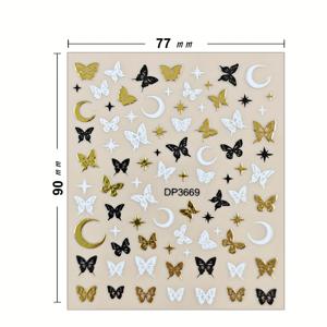 TEMU 소가유 6-팩 네일 아트 스티커 데칼 - 자수 3D 골드 호일 하트, 별 & 나비, 여성용 셀프 접착 플라스틱 네일 장식, 매트 마감, 불규칙 모양, 일회용 - DIY 매니큐어 액세서리