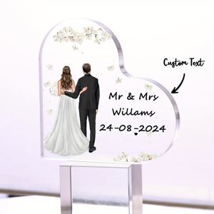 TEMU 1개, 맞춤형 하트 아크릴 플라크 웨딩 신부와 신랑 웨딩 사인 웨딩 장식 기념일 개인화된 커플 선물