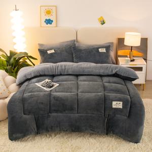 TEMU 1pc 산업 스타일 셰르파 양털 누비 이불, 아늑한 따뜻한 침실 장식을위한 플러시 빵 그리드 질감이있는 두꺼운 침구