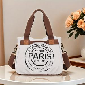 TEMU 레터 프린트 대용량 여성 숄더 & 크로스백 빈티지 캔버스 가방