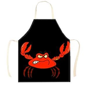 TEMU 1 만화 게 패턴 앞치마 - 검은색 폴리에스터, 요리, 바비큐 및 주방 사용에 완벽 | 화난 빨간 게 일러스트와 기발한 디자인, 바비큐 앞치마|게 테마 의상|내구성 있는 앞치마, 게 장식