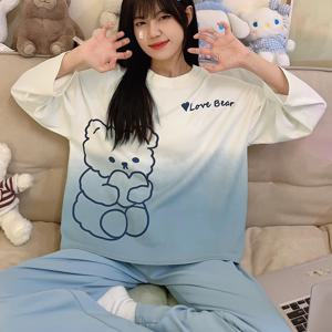 TEMU 여성용 투피스 파자마 세트, 긴 소매와 바지, 일본 스타일, 달콤하고 귀여운 그라데이션 베어 프린트, 봄/가을 컬렉션, 크루 넥, 동물 패턴, 성인용 완벽한 여성용 파자마, 봄/가을 착용, 재미있는 디자인, 편안한 핏, 아늑한 라운지웨어, 트렌디한 라운지웨어, 부드러운 원단, 라운지웨어 의상, 홈 컴포트 웨어