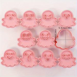TEMU 10개 할로윈 멀티- 만화 유령 쿠키 커터 세트, 쿠키 커팅 몰드, 압착 클레이 도구, 젤리 캔디 플립 베이킹 몰드