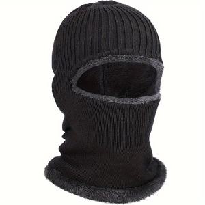 TEMU 1pc 남녀 공용 니트 터틀넥 비니 - 남성 및 여성용 두꺼운 플리스 안감 있는 따뜻한 겨울 모자, 블랙, 손세탁/건조 세탁, 아늑하고 세련된 가을/겨울용