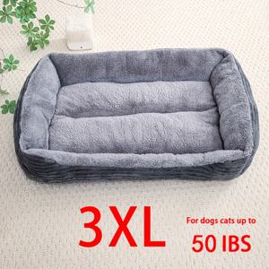 TEMU 고양이 및 소형견용 부드럽고 포근한 직사각형 애완동물 침대 - 두꺼운 줄무늬 디자인, 다양한 사이즈, 내구성 있는 패브릭과 플러시 쿠션, 조립 필요 없음, 여행용, 개를 위한 침대, 편안한 애완동물 가구, 현대적인 애완동물 가구, 플러시 쿠션 침대, 개 침대, 대형견용 침대, 중형견용 침대, 개 침대, 애완동물 침대, 수면용 개 침대