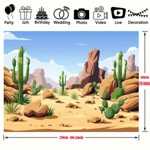 TEMU 1개 거대한 서부 사막 선인장 & 벽 무늬 - 리얼리스틱 사구아로 선인장 식물과 사막 배경, 실내/야외용 내구성 패브릭, 서부 테마 생일, 샤워 & 사막 파티 장식