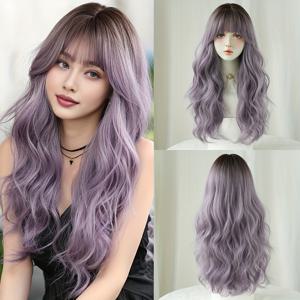 TEMU 1pc 7JHH 웨이브 여성용 우아한 여유로운 곱슬 머리 오므레 아쉬 퍼플 합성 웨이브, 24인치, 고밀도 150%, 열 저항, 로즈 넷 캡, 일상 및 파티 사용, 할로윈 드레스 업 웨이브