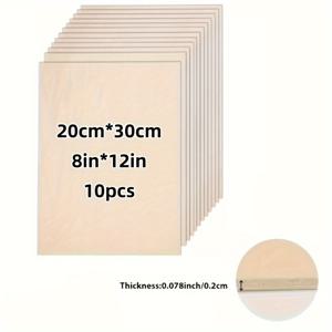 TEMU 20x30cm (8x12인치) 사각 보드 10개, 2mm 두께 린덴 나무 - 레이저 커팅, 목재 연소, 건축 모델링 및 염색용 미완성 제품. 레이저 커팅, DIY 프로젝트, 자유로운 페인팅에 완벽