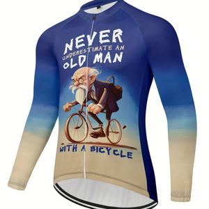 TEMU 남성용 사이클링 저지 긴팔 3D 프린트 노인 자전거 재킷 상단 3개의 뒷주머니, 산악 자전거 MTB 로드 자전거 사이클링 통기성 빠른 건조, 지퍼 잠금, 니트 원단, 스포츠 스타일, 성인, 봄, 여름, 가을, 겨울