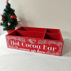 TEMU 시골풍 목조 핫 초콜릿 바 정리함, 뚜껑이 있는 클래식한 빨간색 보관 상자, 가정 및 주방 사용을 위한 축제적인 크리스마스 선물, 가정 정리용 바구니, 통 및 용기