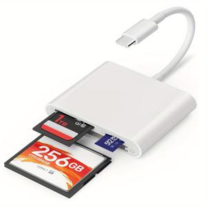 TEMU 아이폰 16/Mac/iPad, 맥북 프로/Air, 아이맥 M1 M2, 갤럭시 S22 S23와 호환되는 3 슬롯 USB-C SD 카드 리더 어댑터, 컴팩트 플래시/SD/TF 카드를 지원하며 배터리 사용이 불필요합니다.