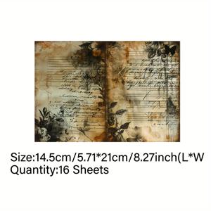 TEMU Vigus 빈티지 노란색 레이스 나비 설명 스크랩북 다이어리 잡지 컷아웃 얇은 노트북 A5 사이즈 공예용 종이 16장