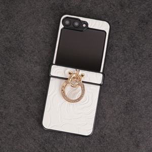 TEMU 인조 가죽으로 제작된 스타일리시 보호 케이스, 꽃무늬 디자인과 인공 장식된 손가락 버클 포함, 삼성 갤럭시 Z 플립 시리즈 모델 3~7 호환|폰케이스|케이스