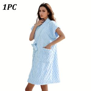 TEMU 여성용 럭셔리 목욕 가운 & 로브 1개 - 부드러운 극세사 목욕 드레스 (우아함/ - 스파, 가정, 여행용 속건성 목욕 가운) - 세탁기 사용 가능, 워시 클로스, 욕실 필수품, 플러시 질감, 스타일리시한 욕실 의류, 내구성 좋은 욕실 의류|샤워가운