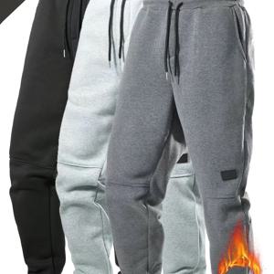 TEMU 남성용 3피스 보온 조거 팬츠 - 탄성 드로스트링 허리, 옆면 포켓이 있는 튼튼한 겨울 바지 - 올 시즌용 헬스, 러닝, 하이킹, 캐주얼 팬츠 - 두꺼운, 야외 활동용 논스트레치 원단 - 남성 및 십 대를 위한 이상적인 선물, 조깅 팬츠|남자바지