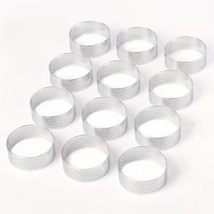 TEMU 12개 스테인리스 스틸 라운드 타르트 링 세트 - 천공된 무스 & 디저트 서클, 쿠키 커터, 과일 타르트 몰드, 프렌치 치즈케이크에 이상적, 크리스마스, 이스터, 추수감사절을 위한 완벽한 베이킹 도구, 베이킹 필수품|유니폼 디자인|러스틱 매력