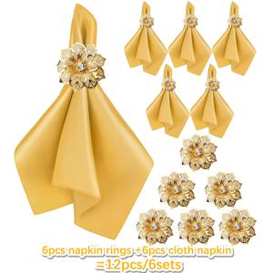TEMU 우아한 12pcs 새틴 냅킨 & 링 세트 - 웨딩, 휴일, 특별한 날에 적합 - 부드러운 패브릭 액세서리 가랜드, 정장 식사,웨딩 데코,스타일리시 냅킨,정교한 디자인, 장인 정신,테이블 세팅,이벤트 플래너,신부 파티
