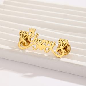 TEMU 1pc 고급 스테인레스 스틸 버찌 핀, 사용자 지정 이름, 왕관 및 하트 디자인 - 여성용 개인화 보석, 결혼식 및 선물에 이상적, 올 시즌 액세서리, 데이에 완벽