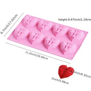 TEMU 데이 초콜릿 캔디 무스 케이크용 1개 8구 하트 실리콘 몰드, 베이킹용 하트 모양 비누 만들기 몰드