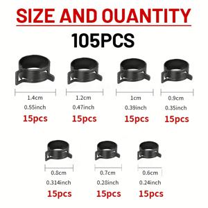 TEMU 105개/105개+1개 플라이어 헤비 듀티 호스 클램프 키트 (플라이어 포함) - 고압 스테인리스 스틸 클램프 (연료 라인, 냉각수, 에어 인테이크 및 해양용) - 플라이어 및 다양한 크기 (6-14mm)/(0.24''-0.55'') 포함