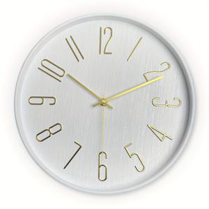 TEMU 고급스러운 12인치 골든 숫자가 있는 무소음 벽시계 - 모조 나무 질감, 플라스틱 & 유리, 일본 쿼츠 - 거실 장식에 완벽, 배터리 미포함, 벽시계 장식