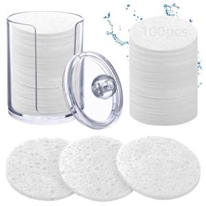 TEMU 100개입 재사용 가능한 천연 꽃 모양 압축 스펀지 세트 (보관 용기 포함) - 미백, 클렌징, 메이크업 리무버용 뷰티 전문가 추천 화장품 스펀지