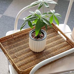 TEMU 손잡이가 있는 러스틱 모조 라탄 짠 수납 바구니 트레이 1개 - 직사각형 플라스틱 홈 데코 및 정리함, 책상용, 디스플레이 또는 다목적 사용, 작은 장식용 트레이, 선반 바구니