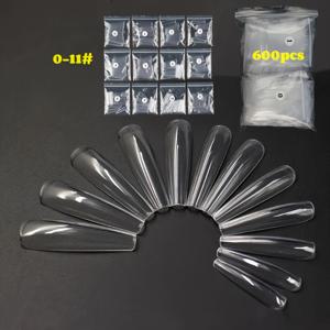 TEMU 600개 투명 아크릴 네일 팁 - 발레트 모양 중간 길이 (0-10#XXL) 광택 마감, 살롱 & DIY 네일아트용 내구성 좋은 자연스러운 인조 손톱, DIY 네일 크래프팅