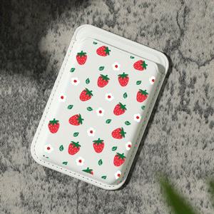 TEMU 2025년 새로운 고급 패션 아름다운 만화 딸기 패턴 인조 가죽 자석 카드 홀더 아이폰 16 15 14 프로 맥스 지갑 부착물, 1-2 카드를 보관, 내장 보안 포켓 KA 장착