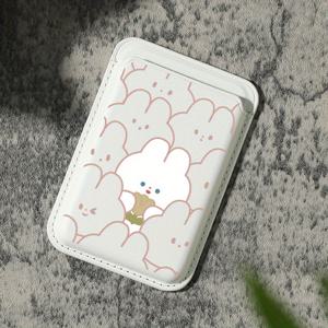 TEMU 2025년 신상 럭셔리 패셔너블 카툰 토끼 패턴 인조 PU 가죽 자석 카드 홀더 아이폰 16 15 14 프로 맥스용 PU 가죽 지갑 부착물, 1-2장의 카드 보관, 내장 보안 포켓 KA1 장착