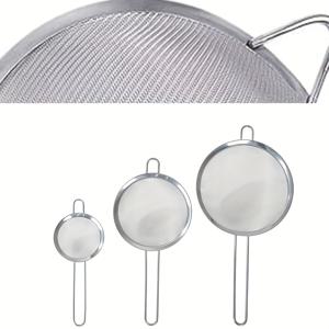 TEMU 손잡이가 있는 스테인리스 고급 메쉬 필터 3개 세트, 미세한 스테인리스로 만든 화면, 오일 여과, 밀가루 체크, 설탕 코팅, 과일 및 채소에 매우 적합, 쉽게 청소할 수 있는 케이터링 서비스 베이킹 도구