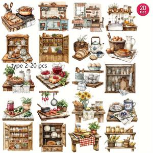 TEMU DIY 스크랩북, 다이어리 앨범 사진 장식용 2D 플랫 스티커 세트 - 시골 풍경 테마 스티커 1팩 (2장)