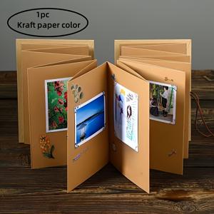 TEMU 1pc 레트로 크래프트 종이 아코르디언 사진 앨범 - 손수 만든 DIY 스크랩북, 졸업, 데이 및 새해 선물에 적합한 빈티지 디자인, 기념 사진 컬렉션에 이상적, 가정용 사진 앨범 | 빈티지 종이책 | 내구성 있는 구조, 가정용 사진 앨범