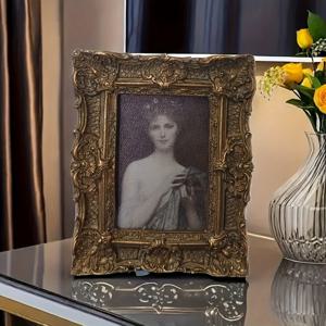 TEMU 유럽식 레진 사진 프레임 - 우아한 테이블탑 디스플레이, 휴대용 바닥 마운트, 전기 없음, 실내 장식에 이상적, 직사각형 수직 싱글 프레임, 세련된 바로크 디자인, 테이블탑 디스플레이 | 바로크 디자인 | 세련된 디테일링, 사진 벽 장식