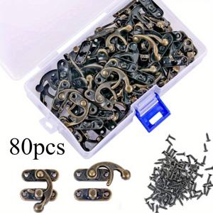 TEMU 80개 세트 앤틱 브론즈 & 블랙 메탈 미니어처 혼 잠금장치 나사 포함 - 헤비듀티 보석함 래치, 상자 잠금장치, 서랍, 캐비닛용 - 무료 조립 (잠금 장치 호환) - 보관 하드웨어, 재봉 보관용