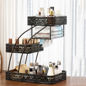 TEMU 3층 금속 화장품 정리함, 수건 홀더 포함 - 욕실 카운터탑, 메이크업 브러시, 립스틱 및 제품을 위한 가벼운 화장품 보관 랙 - 조립 필요 없음, 메이크업 화장대, 장식 금속공예, 튼튼한 구조, 가정 정리|립스틱