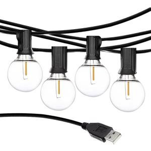 TEMU 7.6미터 USB 라이트 스트링 플라스틱 전구, G40 USB2,0 스트링 라이트 LED 행잉 라이트 스트링 베란다 뒷마당 카페에 적합, E12 소켓 베이스